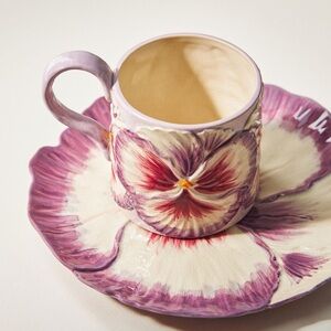 Discontinued Anthropologie Orchid Lilypad Mug and Saucer